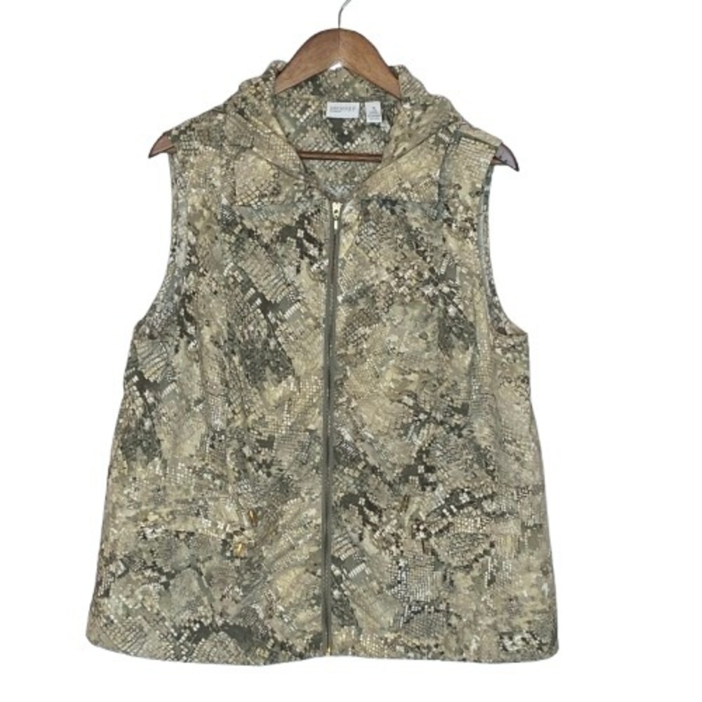 Chicos Zenergy Womens Snakeskin Print Full Zip Vest XL Green Lightweight Layer
